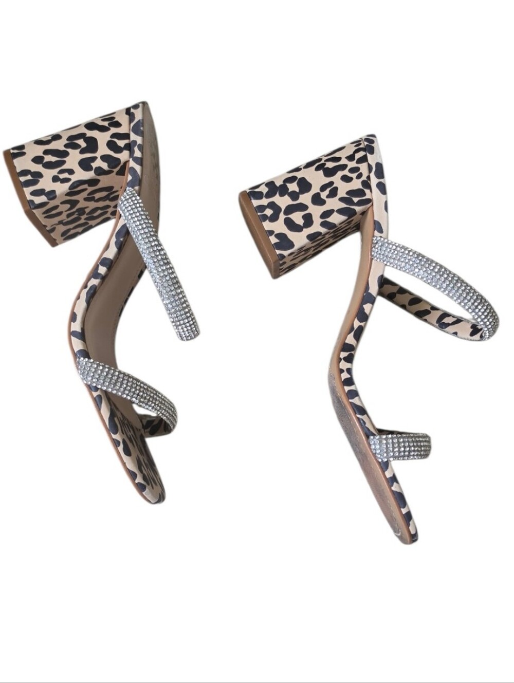 Vince Camuto Magaly Leopard Rhinestone Block Heel Sandals Y2K 7M - Picture 3 of 8